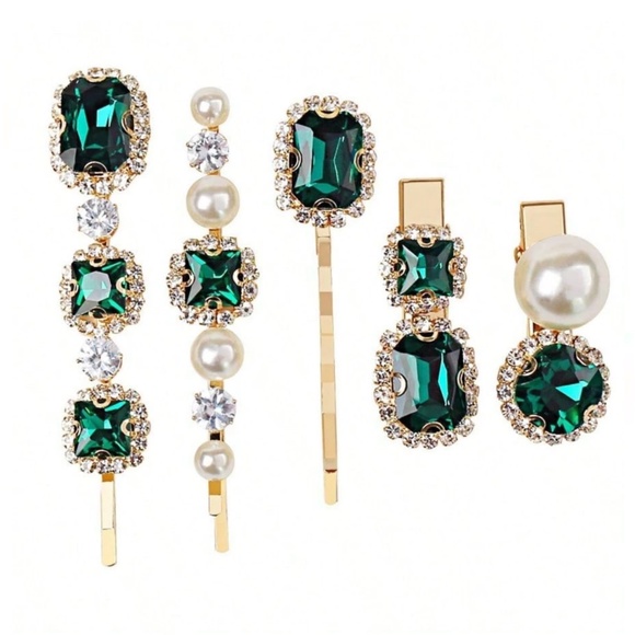 Luxe Rhinestone Statement Gold Tone Hair Pins Clips Set main image 5